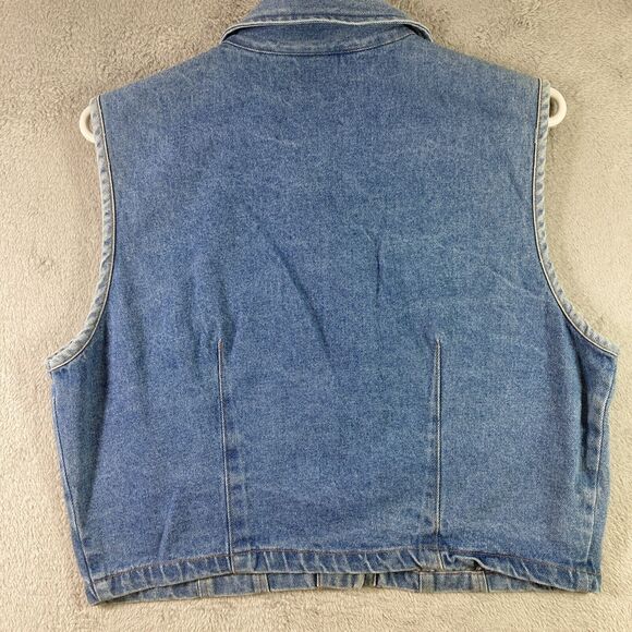 Vintage Jean Denim Vest Jacket Women 13/14 Blue Fake Pockets Sleeveless USA - Picture 14 of 14